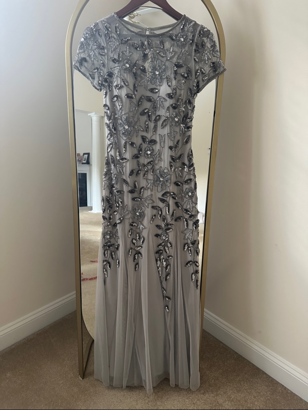 Adrianna Papell Silver Embellished Dress Gown